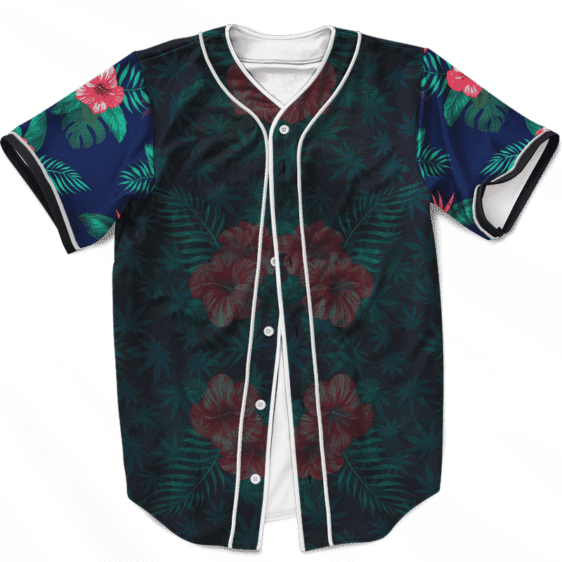 Weed Pattern on Floral Designs 420 Marijuana Baseball Jersey