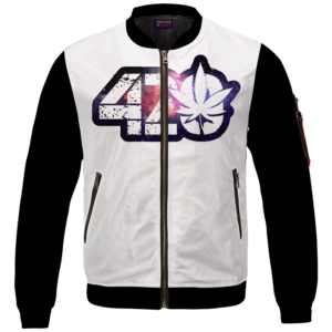 _White 420 Galaxy Logo Cannabis Themed Colorful Bomber Jacket