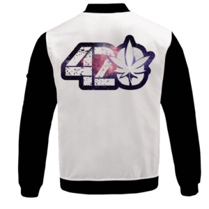 _White 420 Galaxy Logo Cannabis Themed Colorful Bomber Jacket - BACK