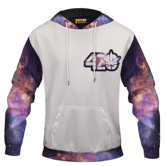 White 420 Galaxy Logo Cannabis Themed Colorful Hoodie