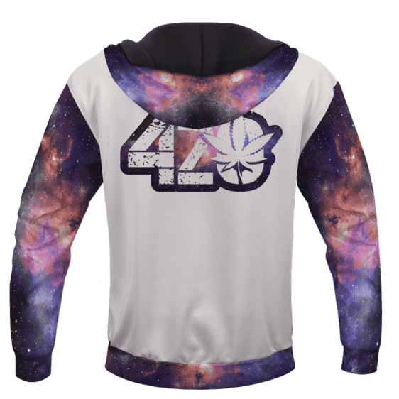 White 420 Galaxy Logo Cannabis Themed Colorful Hoodie