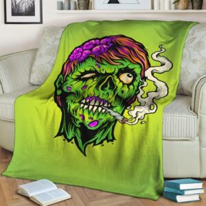 Zombie Lady Smoking Marijuana Joint Head Art Throw Blanket