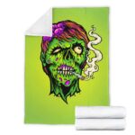 Zombie Lady Smoking Marijuana Joint Head Art Throw Blanket