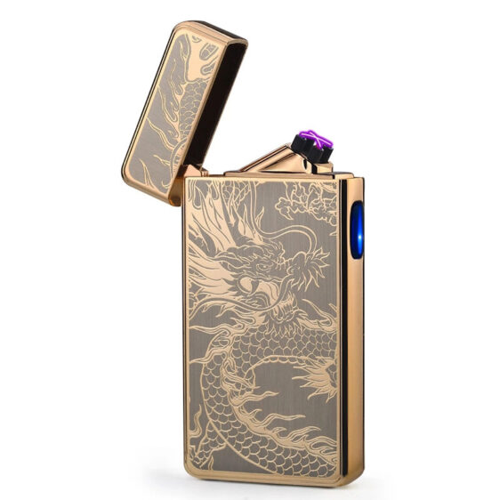 Black Gold Japanese Dragon Design Rechargeable Windproof Lighter for Weed