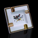 Cuban Horse Black White Four Slots Large Ashtray for Stoners