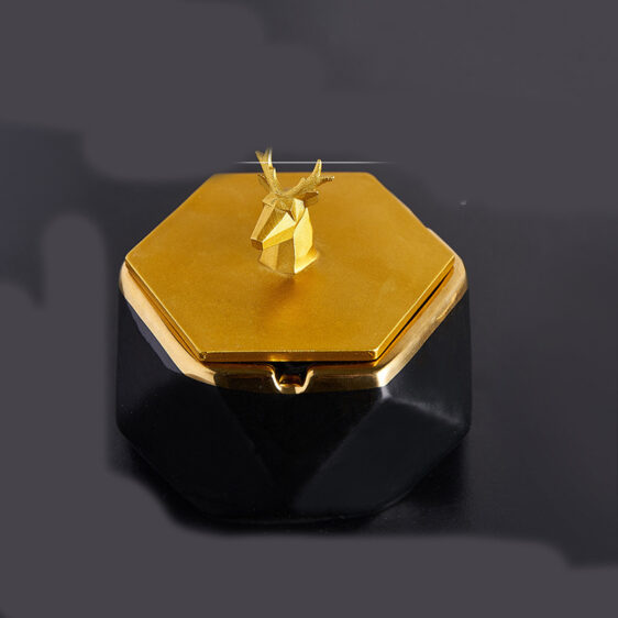 Cool Golden Deer Head Hexagon-Shaped Ashtray for Stoners