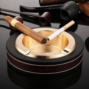 Unique Round Leather Gold & Silver Ashtray for Weed