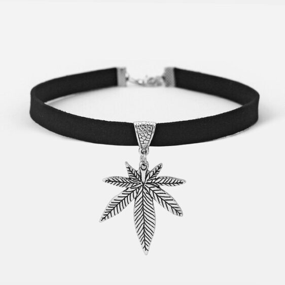 Antique Silver Weed Leaf Choker Necklace for Women