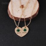 Best Buds BFF Frienship Broken Heart Weed Gold Pendant Necklace