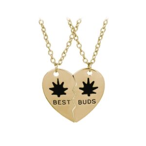 Best Buds BFF Frienship Broken Heart Weed Gold Pendant Necklace