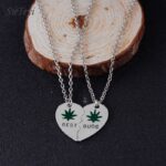 Best Buds BFF Friendship Broken Heart Weed Silver Pendant Necklace