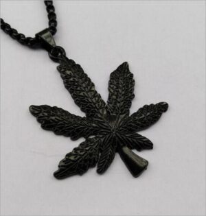Black Color Stylish Necklace Chain with Pot Leaf Pendant