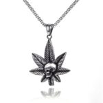 Cannabis Skull Skeleton Weed Leaf Silver Pendant Necklace