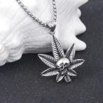 Cannabis Skull Skeleton Weed Leaf Silver Pendant Necklace