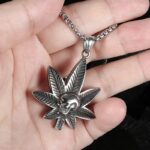 Cannabis Skull Skeleton Weed Leaf Silver Pendant Necklace