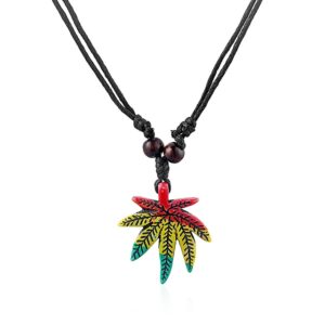 Reggae Rasta Colors Weed Leaf Cotton Cord Necklace