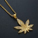 Rhinestones Hip Hop Weed Leaf Gold Color Necklace and Chain
