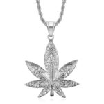 Rhinestones Hip Hop Weed Leaf Silver Color Necklace and Chain