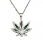 Silver Color Rhinestone Weed Leaf Necklace Pendant for Men