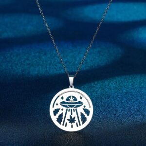 UFO Alien Spaceship Silver Plated Weed Pendant for Women