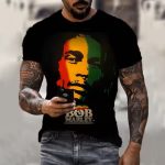 Bob Marley Face Silhouette Rasta Flag Graphic Men's T-Shirt