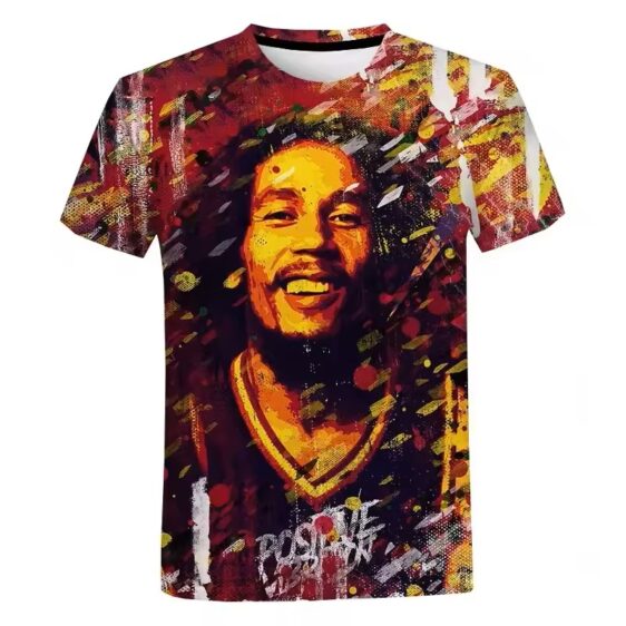Bob Marley Fiery Abstract Positive Vibration Men's T-Shirt