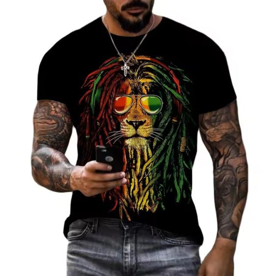 Bob Marley-Inspired Rasta Lion Shades Graphic Men's T-Shirt
