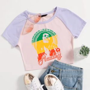 Bob Marley Island Retro Pink Purple Crop Women's T-Shirt