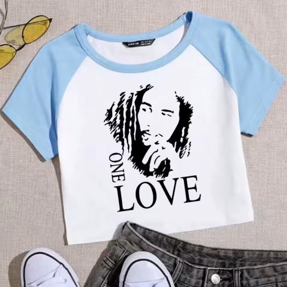 Bob Marley Monochrome One Love White Blue Women's T-Shirt