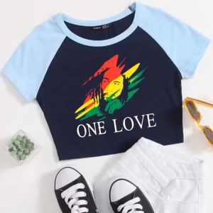 Bob Marley One Love Navy & Light Blue Women's T-Shirt