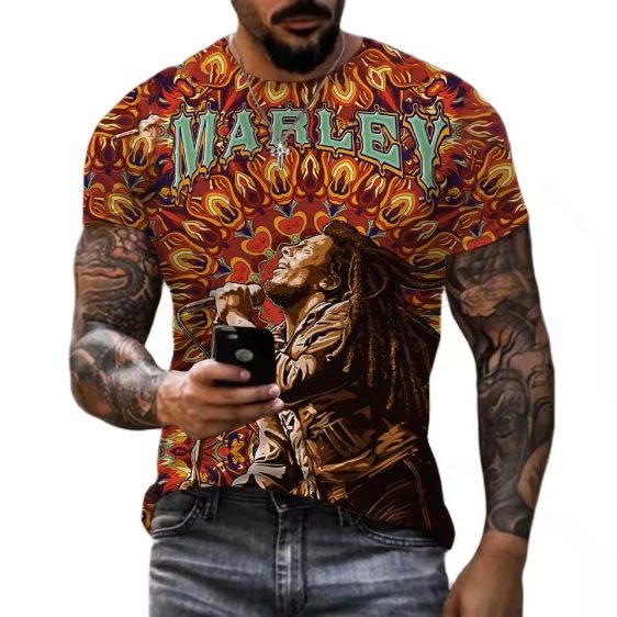 Bob Marley Psychedelic Swirls Reggae Concert Men's T-Shirt
