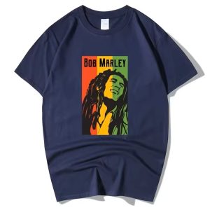 Bob Marley Rasta Colors Portrait Navy Blue Men's T-Shirt