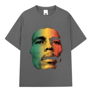 Bob Marley Rasta Gradient Face Portrait Gray Men's T-Shirt