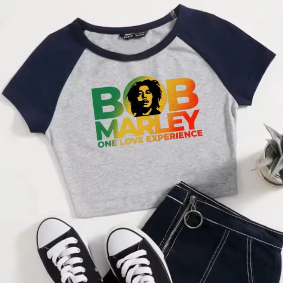 Bob Marley Rasta One Love Graphic Gray Navy Women's T-Shirt