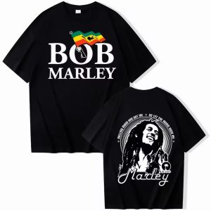 Bob Marley Reggae Artist Flag Graphic Black Men's T-Shirt