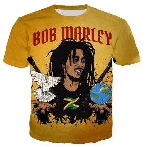 Bob Marley Reggae Peace & Unity Earth Graphic Men's T-Shirt