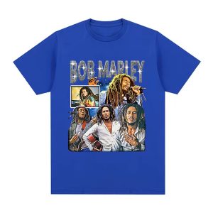 Bob Marley Shining Typography Photo Art Blue Men's T-Shirt