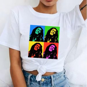 Bob Marley Smiling Pop Art Color Block White Women's T-Shirt