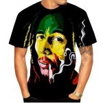 Bob Marley Smoking Rasta Colored Face Black Men's T-Shirt