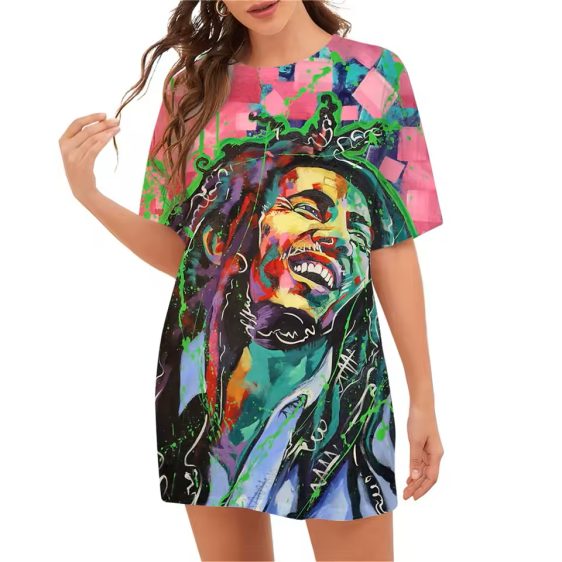 Bob Marley Vibrant Psychedelic Artwork Women's T-Shirt