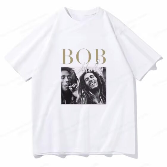 Jamaican Artist Bob Marley Smoking Photo White Men's T-Shirt