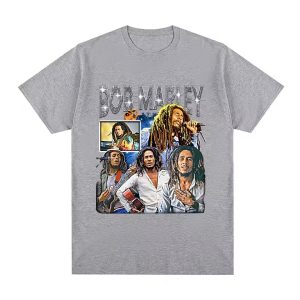 Jamaican Singer Bob Marley Photo Art Gray Men's T-Shirt