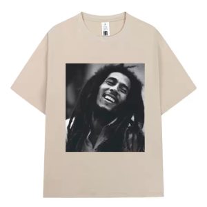 Jamaican Singer Bob Marley Smiling Photo Beige Men's T-Shirt