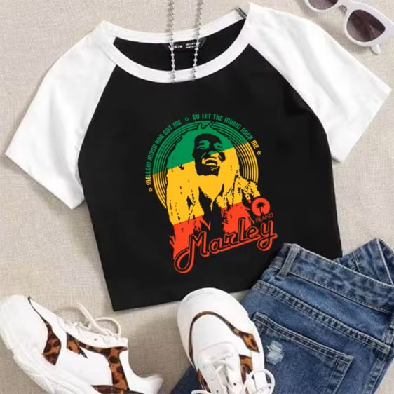 Let The Music Rock Me Bob Marley Black White Women's T-Shirt