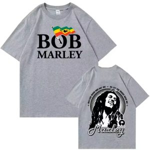 Let The Music Rock Me Bob Marley Flag Art Gray Men's T-Shirt