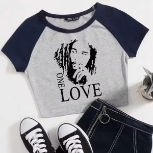 Music Icon Bob Marley One Love Gray Navy Women's T-Shirt