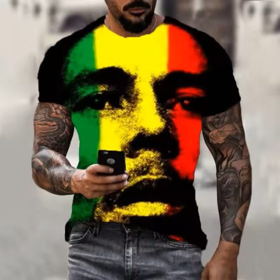 Music Icon Bob Marley Rasta Flag Color Graphic Men's T-Shirt