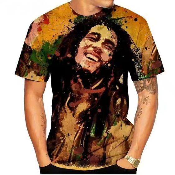 Music Icon Bob Marley Watercolor Art Orange Men's T-Shirt