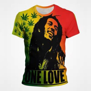 One Love Bob Marley Rasta Gradient Graphic Art Men's T-Shirt