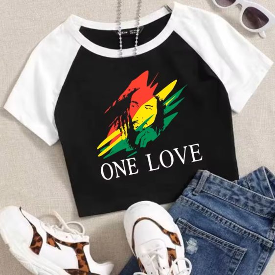 One Love Bob Marley Reggae Art Black White Women's T-Shirt